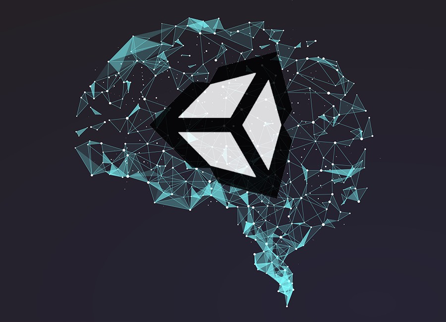 The Unity logo inside a brain made of connected points